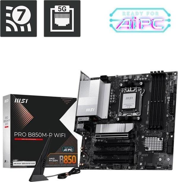 MSI PRO B850M-P WIFI7 DDR5 AMD B850 AM5 Soket DDR5 8200+(OC)MHz mATX Anakart - Image 1
