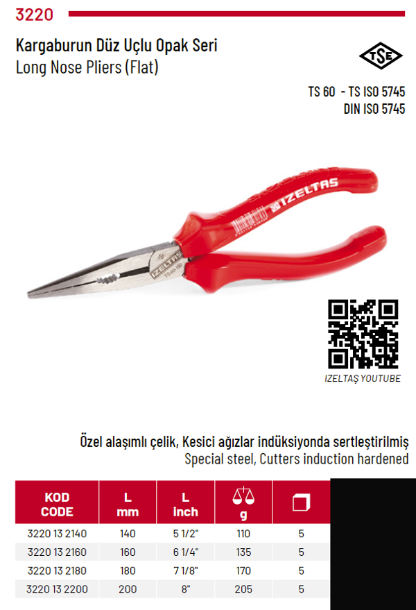 İzeltaş Kargaburun Düz Uçlu Opak Seri 140 mm - Image 1