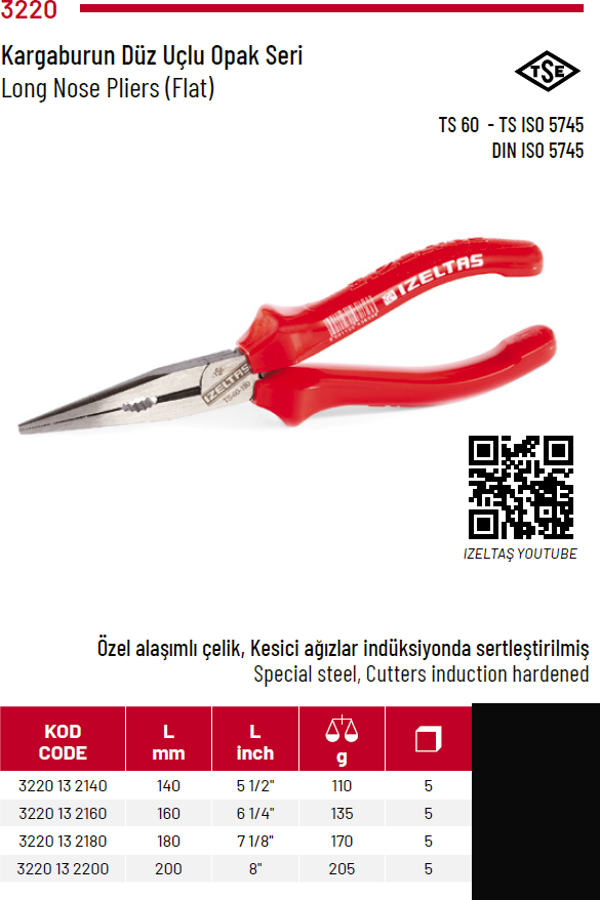 İzeltaş Kargaburun Düz Uçlu Opak Seri 140 mm - Image 1