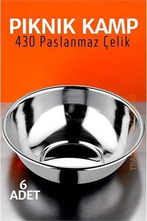 ModaCar Paslanmaz Çelik Yemek Tası Çorba Kasesi Kamp Piknik Tabağı 6 ADET - Image 1