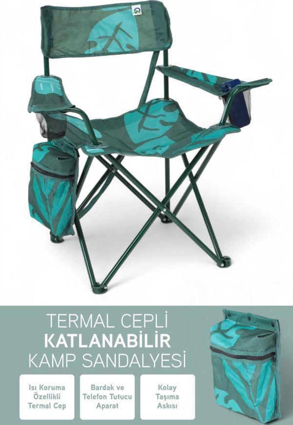 Perilla Qufi Termal Cepli Katlanır Telefon Tutma Aparatlı Kamp Piknik Sandalyesi Rejisör Koltuğu - Yeşil - Image 1