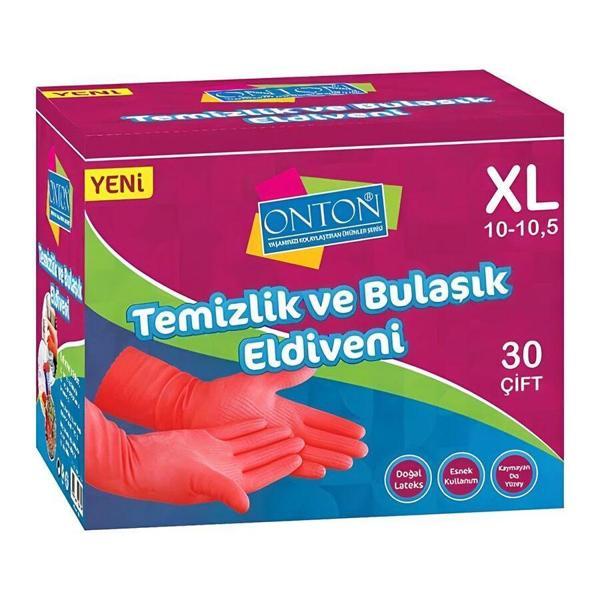 Onton Bulaşık ve Temizlik Eldiveni 30 Çift XL (10-10,5) Kırmızı Lateks - Image 1