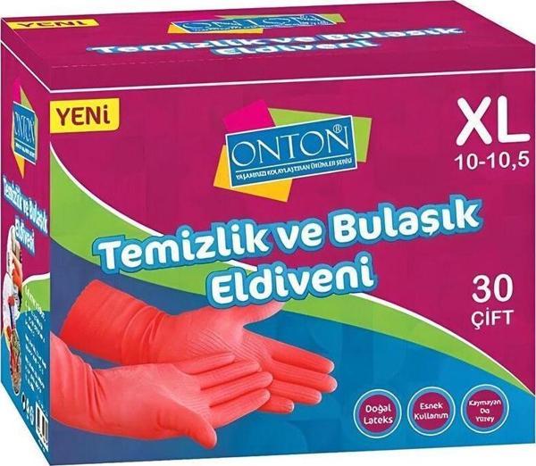 Onton Bulaşık ve Temizlik Eldiveni 30 Çift XL (10-10,5) Kırmızı Lateks - Image 1