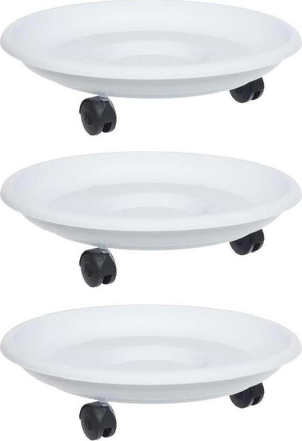 Omnipazar SO-TT03 Tekerlekli Saksı Tabağı No 3 Beyaz 3 Adet - Image 1
