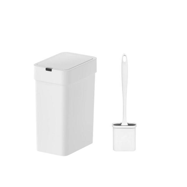 Sensörlü Otomatik Slim Çöp Kovası 9 Lt +  Duvara Asılabilir Beyaz Silikon Klozet Fırçası - Image 1