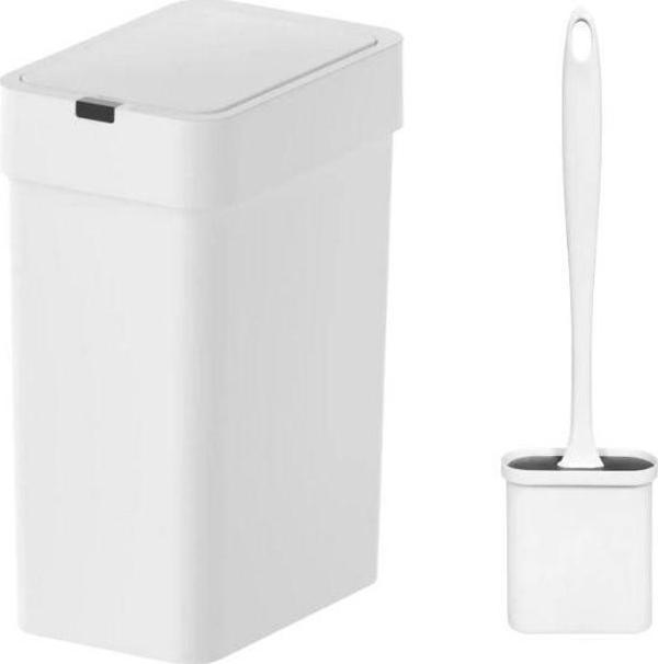 Sensörlü Otomatik Slim Çöp Kovası 9 Lt +  Duvara Asılabilir Beyaz Silikon Klozet Fırçası - Image 1