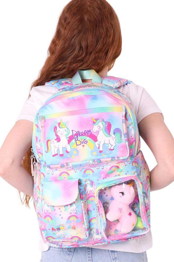 Elatae Su Geçirmez Kumaş Kız Çocuk Çok Gözlü Ortopedik Sırt Okul Çantası L5243 - Image 1