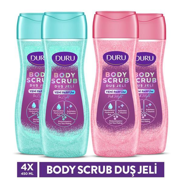 DURU BODY SCRUB PINK DELIGHT & ICE LIGHT DUŞ JELİ 4X450 ML - Image 1