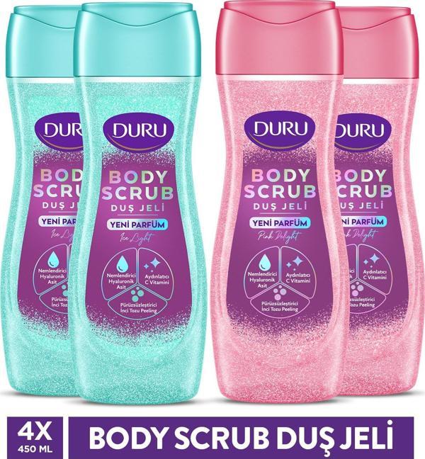 DURU BODY SCRUB PINK DELIGHT & ICE LIGHT DUŞ JELİ 4X450 ML - Image 1