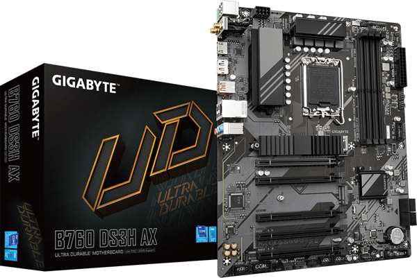 GIGABYTE B760 DS3H AX, rev.1.0, 4xDDR5, 2xM.2, DP, HDMI, Type-C, Wi-Fi 6E, Bluetooth v5.3, 12-13-14.Nesil, LGA1700 Soket - Image 1