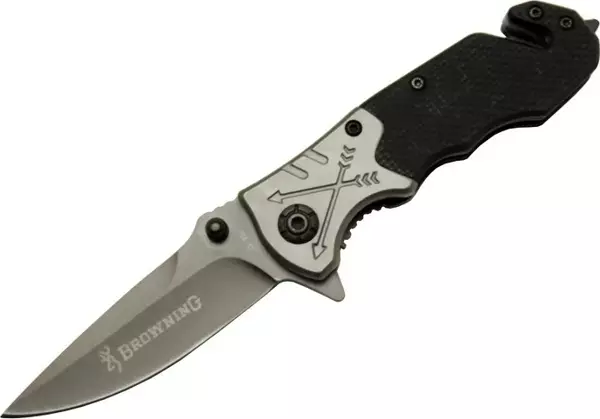Browning 8-10 Siyah Kurtarma / Kamp Çakı 16,5cm - Yarı Otomatik, Kemerlikli, Cam Kırma ve İp Kesme Aparatlı, Ok Figürlü  - Image 1