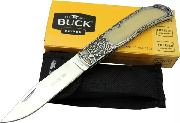 Buck Knives BK-009WY Kamp Çakı 23 cm - Sedef &amp;amp; Metal Saplı, Kılıflı, Kutulu - Image 1