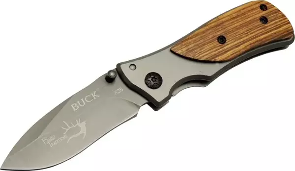 Buck Family X35 Kahverengi Kamp Çakı 15cm- Manuel, Kemerlikli, Ahşap Sap - Image 1