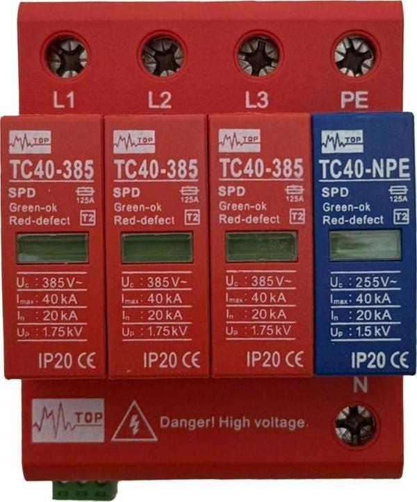 Spd Aşırı Gerilim Koruyucu Trifaze Parafudr 385V 40kA 4P - Image 1