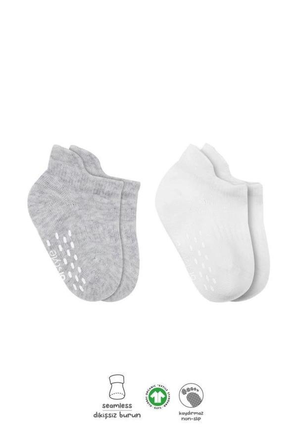 Nessiworld Bistyle 2'Li Sneakers Kaymaz Basic Penye Çorap BS20103 Gri Beyaz - Image 1