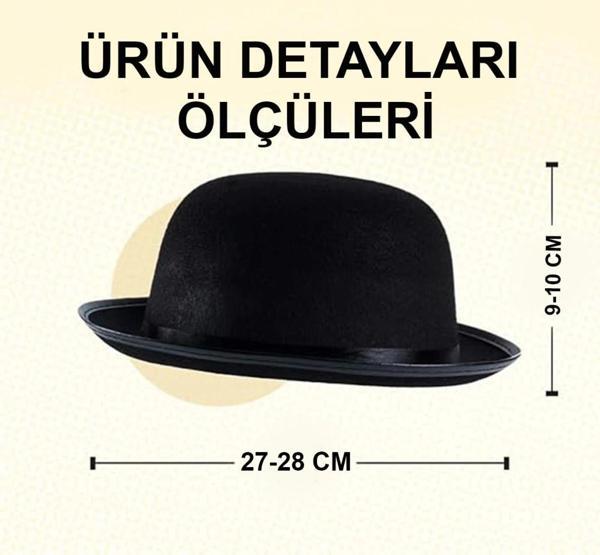 Nessiworld Charlie Chaplin Stil Çocuk Şapkası – Siyah Melon Parti Şapkası - Image 1