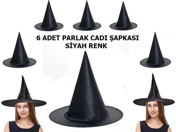 Nessiworld Halloween Siyah Renk Parlak Dralon Cadı Şapkası Yetişkin ve Çocuk Uyumlu 6 Adet - Image 1
