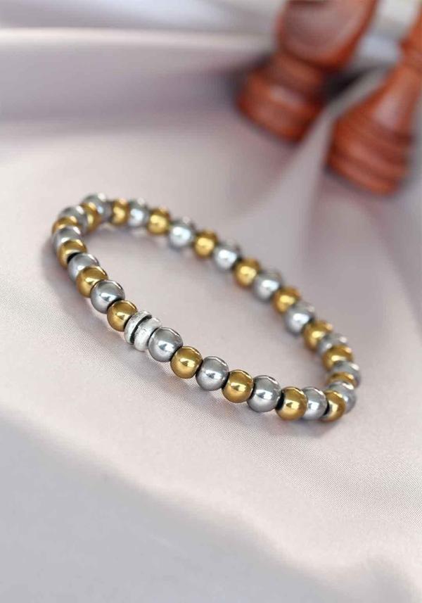 Bakımlı Erkek için Hematit Silver Golden Doğal Taşlı Bileklik - Image 1