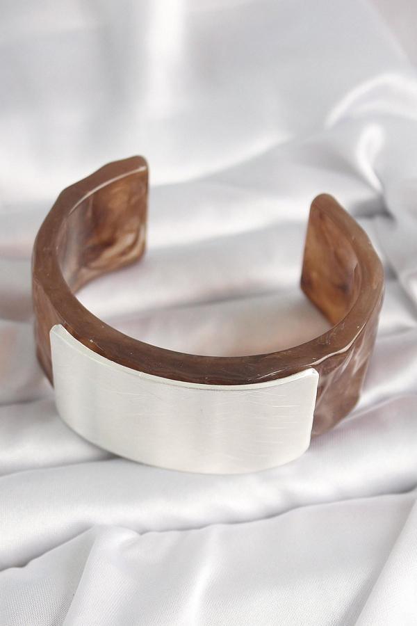 Zarif Kadın için Silver Akrilik Mermer Tip Dörtgen Retro Bilezik - Image 1