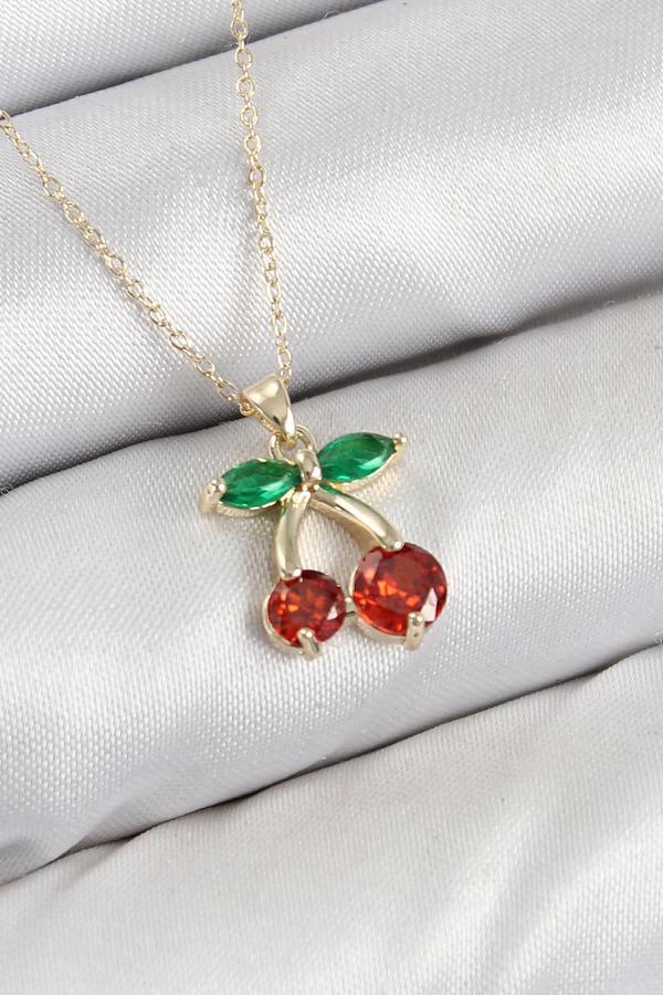 Celira Pirinç Zirkon Taşlı Kiraz Model Gold Renk Kadın Kolye - Image 1