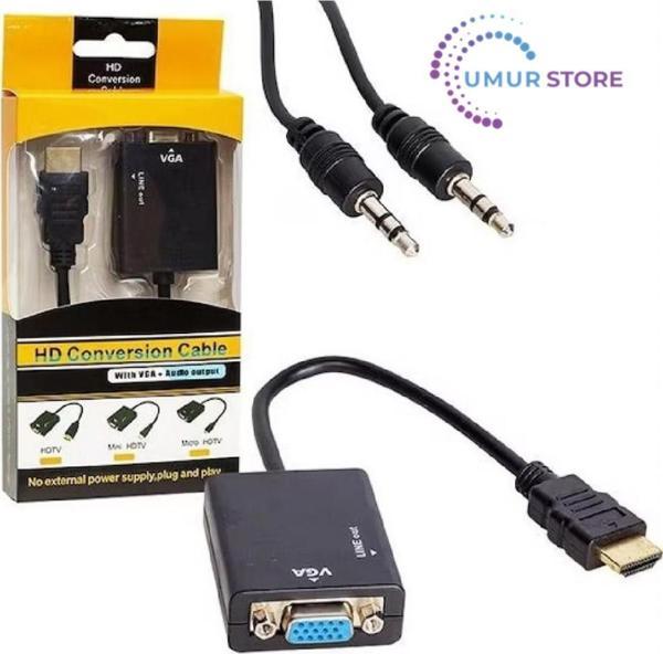 HDMI To VGA Ses Destekli 1089P Monitör Dönüştürücü Kablo Çevirici Adaptör - Image 1