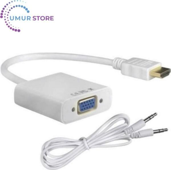 HDMI To VGA Dönüştürücü Çevirici Kablo Adaptör Görüntü Ses Destekli - Image 1