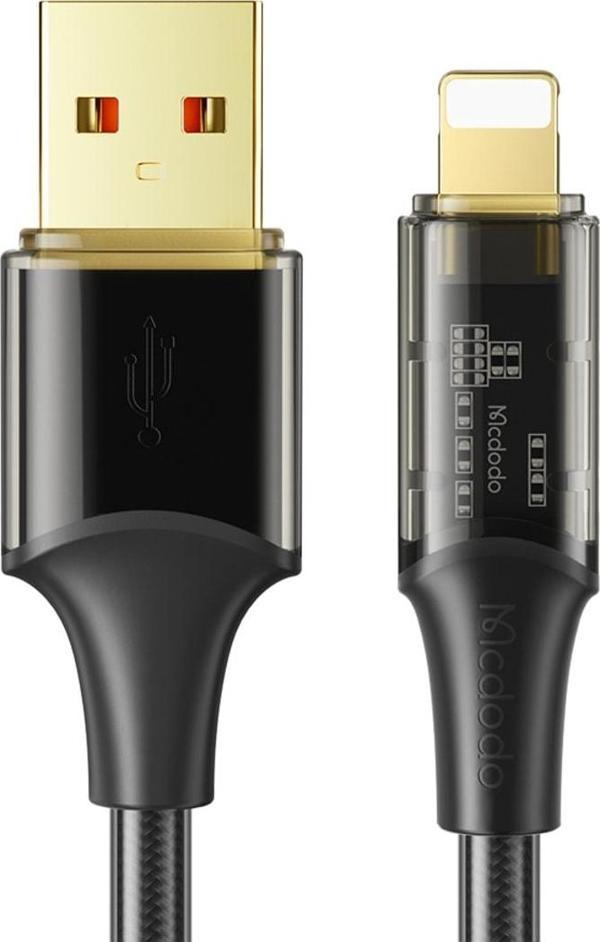 Mcdodo Ca-2080 Lightning 3a Şeffaf Başlıklı Hızlı Data Aktarım Ve Şarj Kablosu Siyah-1.2 Metre - Image 1