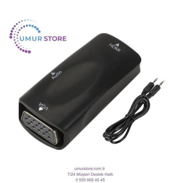 HDMI To VGA Monitör Ses Destekli Çevirici Dönüştürücü Adaptör Dişi-Dişi - Image 1