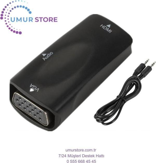HDMI To VGA Monitör Ses Destekli Çevirici Dönüştürücü Adaptör Dişi-Dişi - Image 1