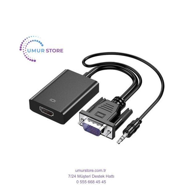 VGA To HDMI Dönüştürücü Çevirici Kablo Adaptör Görüntü Ses Destekli - Image 1