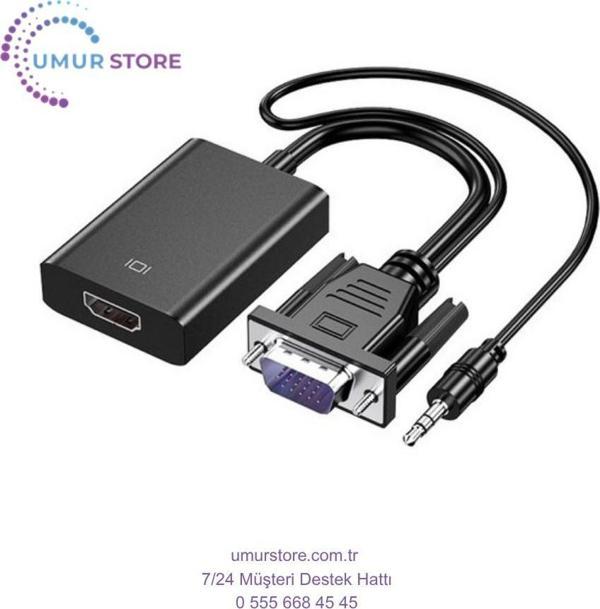 VGA To HDMI Dönüştürücü Çevirici Kablo Adaptör Görüntü Ses Destekli - Image 1
