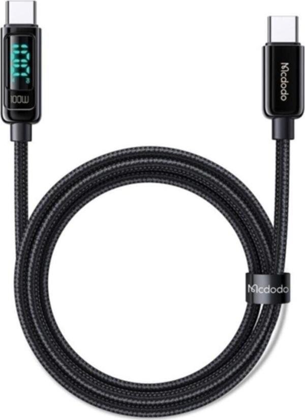 Mcdodo Ca-8820 Type-c To Type-c 100w Pd Dijital Ekranlı Data-şarj Kablosu 5a 1.2m-siyah - Image 1