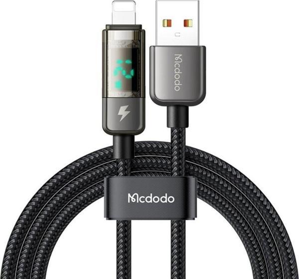 Mcdodo CA-3620 Dijital Ekranlı iPhone İçin Şarj & Data Kablosu 1.2m - Siyah - Image 1