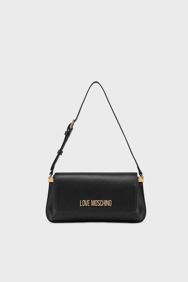 Love Moschino Kadın Ayarlanabilir Omuz Askılı Manyetik Tutturuculu Kabartmalı Logolu Siyah Omuz Çantası JC4058PP0MLO0000 - Image 1