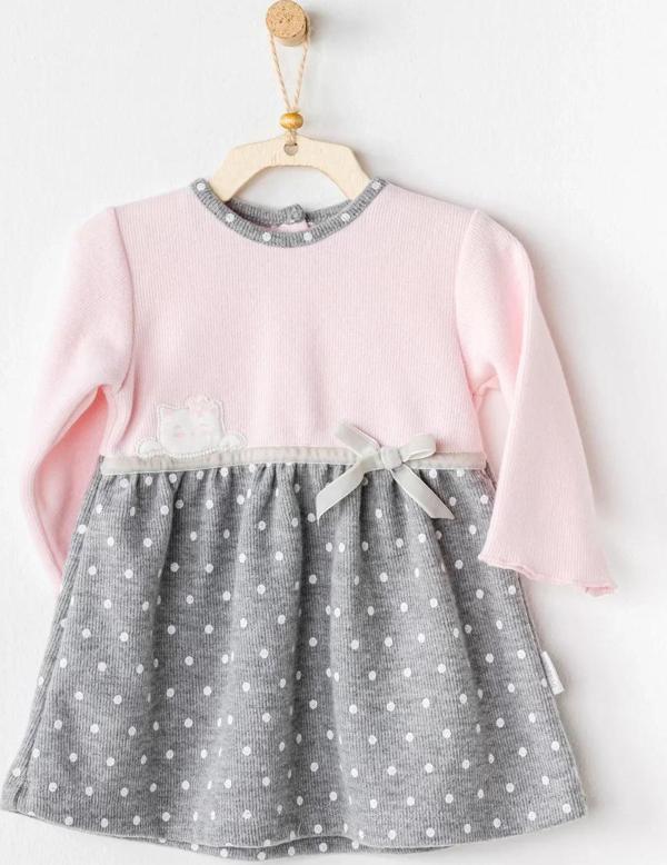 Meow Bebek Elbise Takım Pink Grey - Image 1