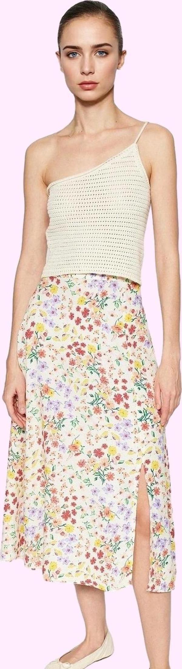 Kadın Çiçek Desenli Midi Etek Yüksek Bel A line Kesim Viskoz Günlük Stil Dayanıklı Malzeme - Image 1