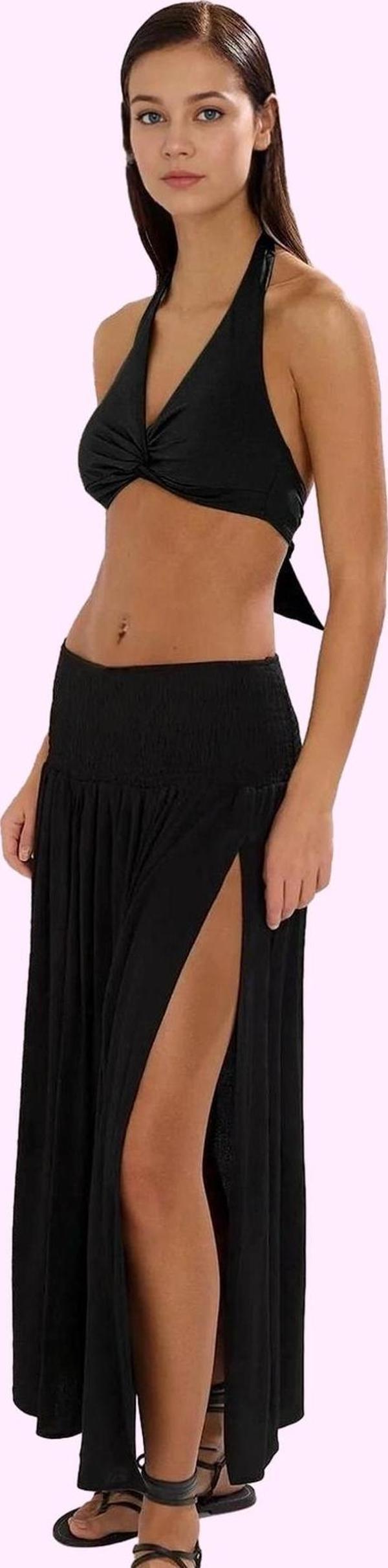 Kadın Maxi Plaj Etek Yırtmaçlı Crinkle Dokuma Yazlık Günlük Kullanım Yaz Aylarının Vazgeçilmezi - Image 1