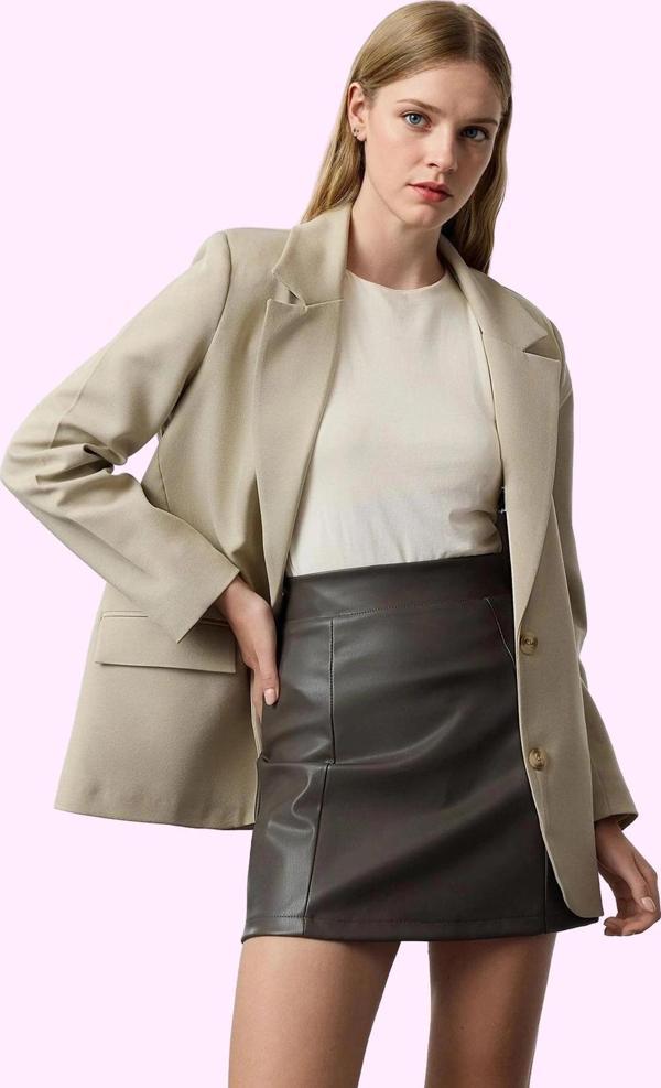 Kadın Suni Deri Yüksek Bel Kalem Etek Mini Boy Casual Günlük Hafta Sonu Yaz Aylarının Vazgeçilmezi - Image 1