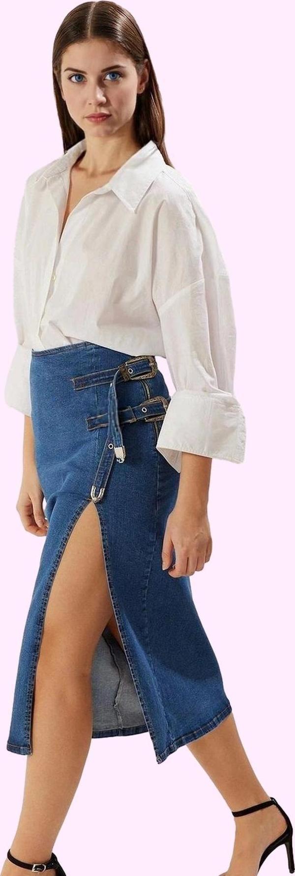 Kadın Yüksek Bel Kalem Denim Etek Yaz Aylarının Vazgeçilmezi Günlük Kullanım Modern Tasarım - Image 1