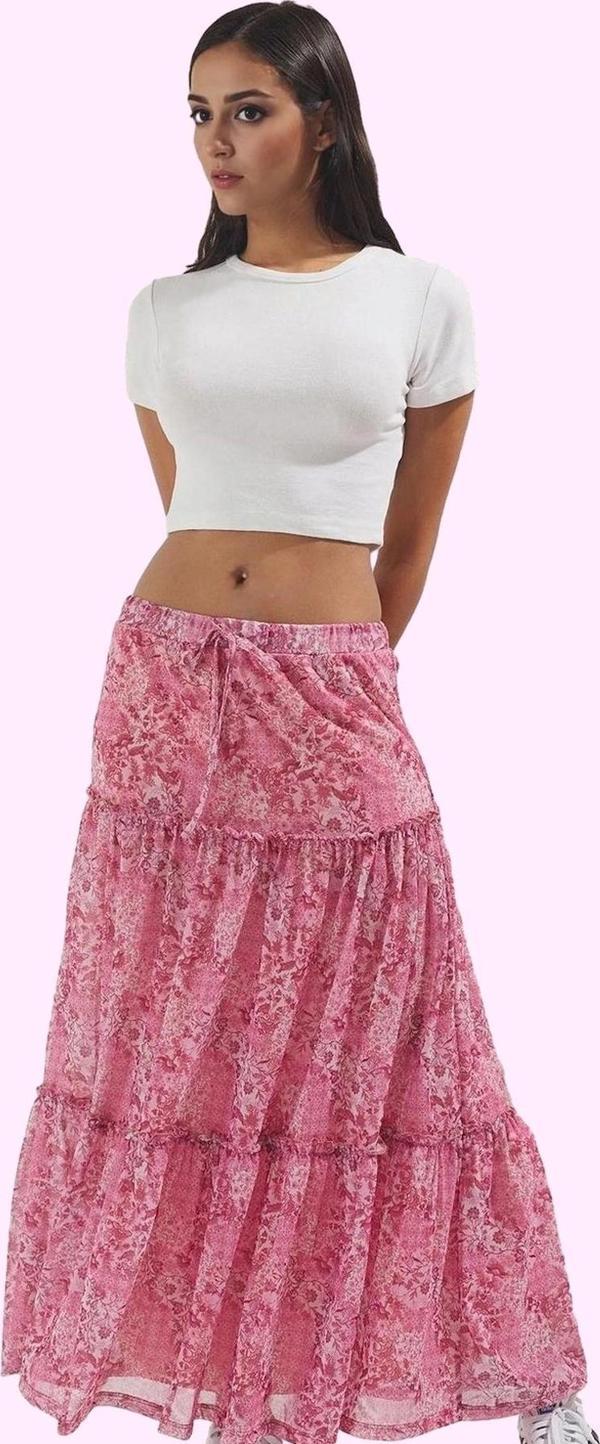 Kadın Maxi Etek Çiçekli Desen Astarlı Skater Kalıp Günlük Kombinler Yaz Aylarının Vazgeçilmezi - Image 1