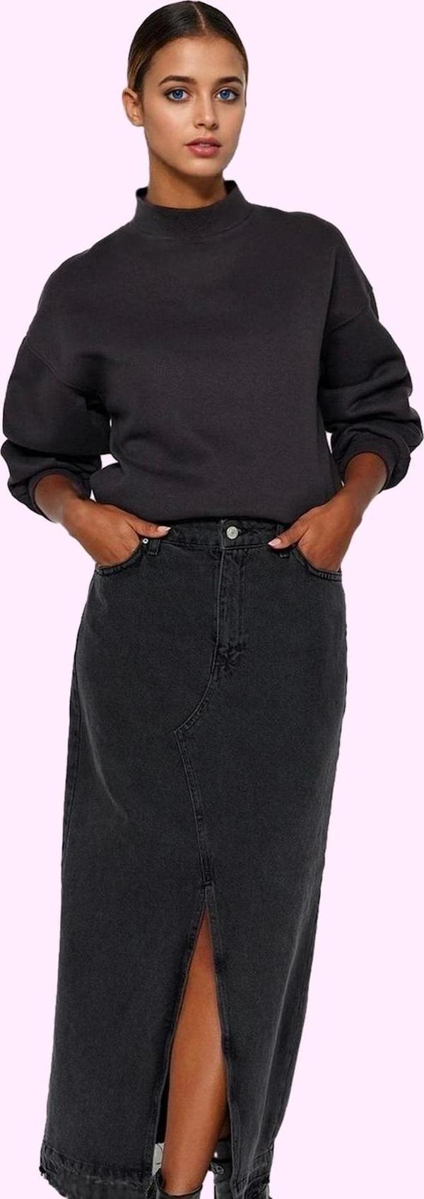 Kadın Maxi Denim Etek A line Kalıp Yırtmaçlı Pamuklu Günlük Kullanım Yaz Aylarının Vazgeçilmezi - Image 1