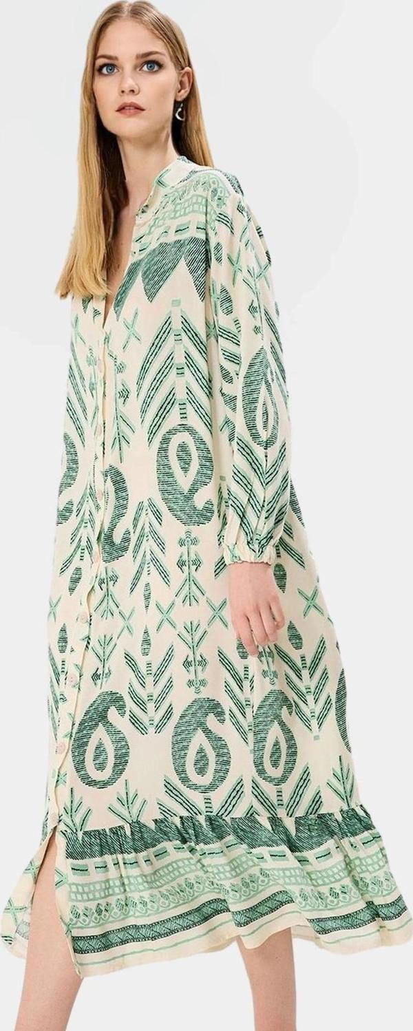 Yazlık Desenli Midi Elbise Shally Dokuma  Polyester Rahat Günlük Premium Kalite - Image 1