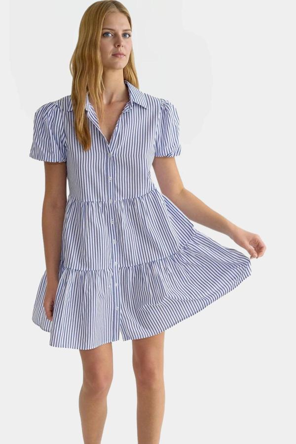Çizgili Poplin Mini Gömlek Elbise Yazlık Casual Giyim Premium Kalite Profesyonel Görünüm - Image 1