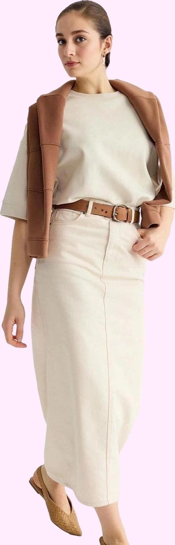 Kadın Kalem Siluet Midi Boy Gabardin Dokuma Etek Pamuklu Günlük Şıklık Yaz Aylarının Vazgeçilmezi - Image 1