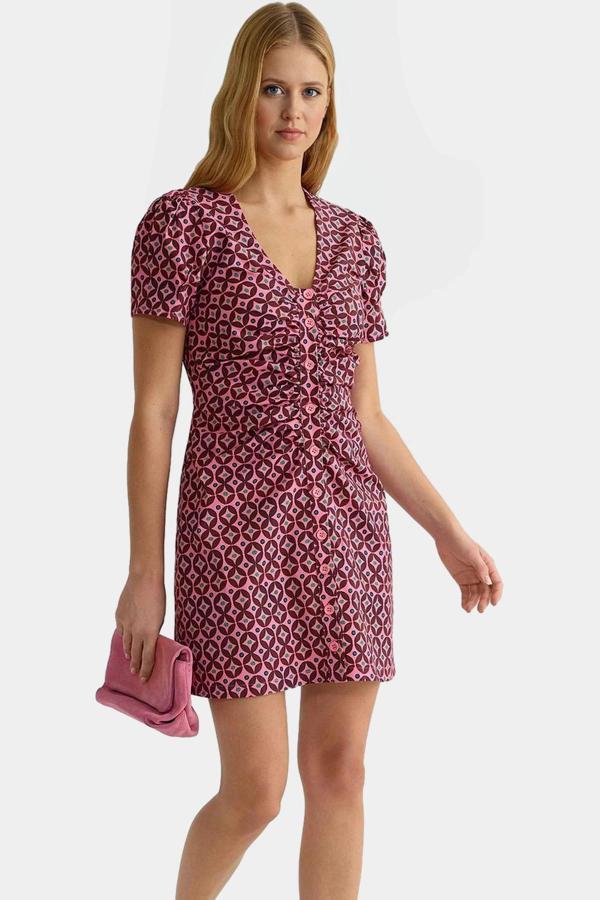 Retro Desenli Kısa Mini Gömlek Elbise Polyester Yazlık Günlük Yüksek Kalite Modern Stil - Image 1