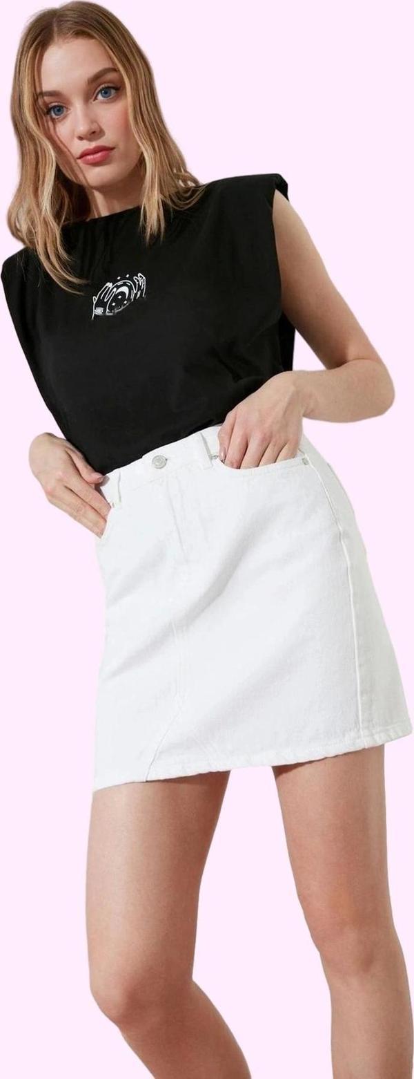 Kadın Denim Mini Etek Yüksek Bel A line Kalıp Yaz Günlük Modern Tasarım Stilin Buluştuğu Yer - Image 1