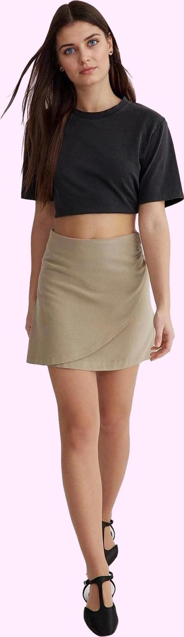 Kadın Mini Boy Keten Görünümlü Dokuma Etek Günlük Şıklık Yaz Aylarının Vazgeçilmezi Hafta Sonu - Image 1