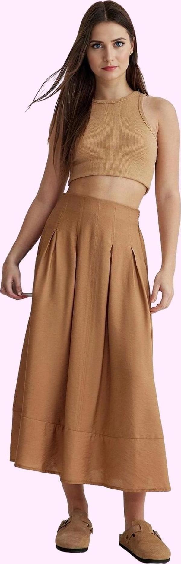 Kadın Midi Boy A line Dokuma Etek Günlük Casual Tarz Yazlık Hafta Sonu Yaz Aylarının Vazgeçilmezi - Image 1