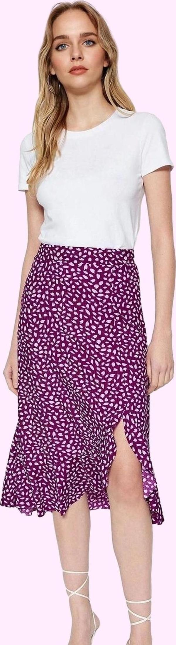 Kadın Çiçekli Desenli Midi Etek Yüksek Bel A line Yırtmaçlı Yazlık Yaz Aylarının Vazgeçilmezi - Image 1