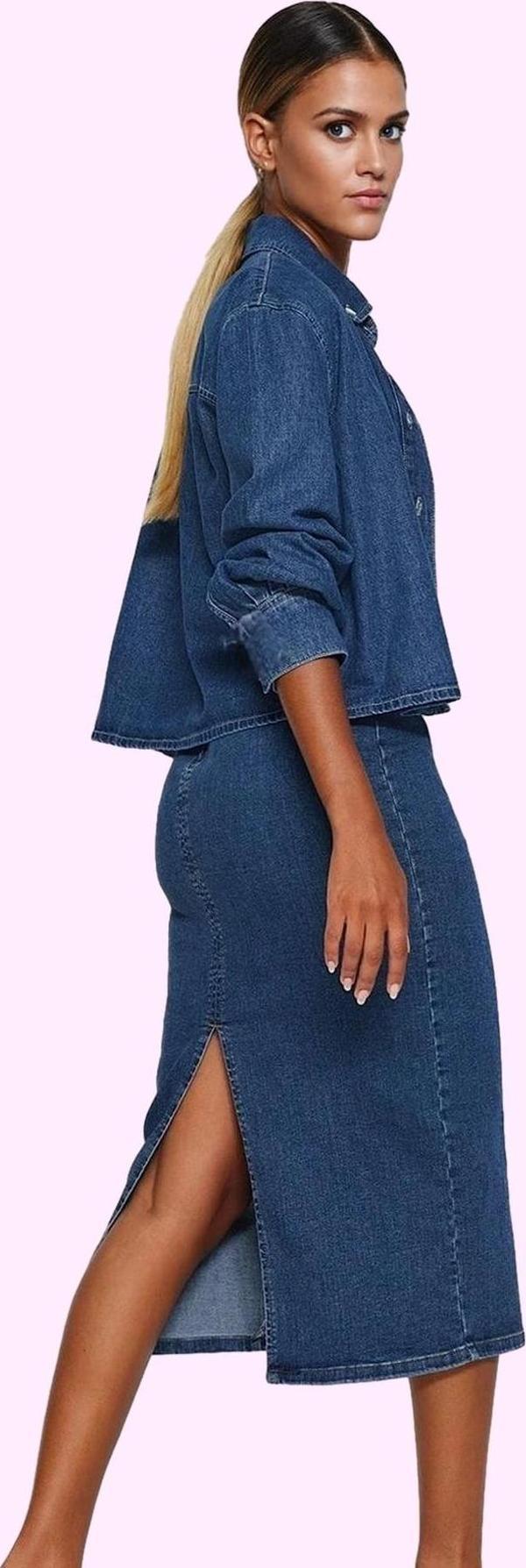 Kadın Denim Kalem Etek Kemerli Midi Boy Günlük Stil Özel Günler Yaz Aylarının Vazgeçilmezi - Image 1